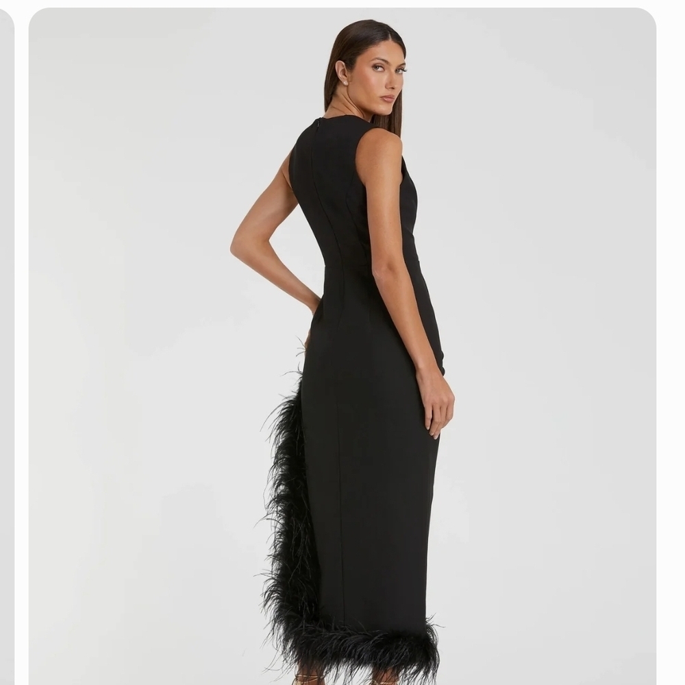 Mac Duggal Black Midi Dress with Feather Detail